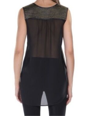 Stella & Jamie Black & White Studded Leather High Low Sleeveless Top, Size Small